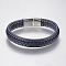 Braided Leather Cord Bracelets, with 304 Stainless Steel Magnetic Clasps, Marine Blue, 8-5/8 inch(220mm), 29x14x8mm