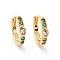 Green Cubic Zirconia Oval Hoop Earrings, Brass Jewelry for Women, Cadmium Free & Nickel Free & Lead Free, Real 18K Gold Plated, 13x14x2.5mm, Pin: 0.8mm