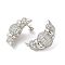 Croissant Rack Plating Brass Micro Pave Cubic Zirconia Stud Earrings for Women, Long-Lasting Plated, Lead Free & Cadmium Free, Platinum, 25x16mm