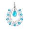 Handmade Glass Seeds Teardrop Pendants, with 304 Stainless Steel Findings, Deep Sky Blue, 37.5x41x5mm, Hole: 1.2mm