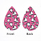 PU Leather Big Pendants, teardrop, with Heart Pattern, For Valentine's Day Jewelry Making, Hot Pink, 56x37x1.5mm, Hole: 1.2mm