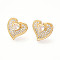 Heart Brass Pave Clear Cubic Zirconia Stud Earrings, Real 16K Gold Plated, 17.5x18.5mm