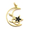304 Stainless Steel Charms, with Jump Ring and Enamel, Moon with Star Charm, Real 14K Gold Plated, 15x11x1mm, Hole: 2mm