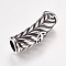 304 Stainless Steel Beads, Curved, Large Hole Beads, Tube with Leaf & Fleur De Lis, Antique Silver, 28.5x10mm, Hole: 6mm