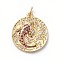 Brass Micro Pave Cubic Zirconia Pendants, Long-Lasting Plated, Flat Round and Fish, Hot Pink, Real 18K Gold Plated, 19x21x4mm, Hole: 3.5mm