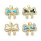 Brass Micro Pave Clear Cubic Zirconia Pendants, Cadmium Free & Lead Free, with Synthetic Opal and Jump Rings, Real 18K Gold Plated, Bowknot Charms, Mixed Color, 15.5x18.5x3mm, Hole: 3mm