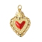 Rack Plating Brass Enamel Pendants, with Jump Ring, Cadmium Free & Lead Free, Sacred Heart Charm, Real 18K Gold Plated, 28x20x3mm, Hole: 4mm