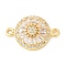 Brass Micro Pave Cubic Zirconia Connector Charms, Cadmium Free & Nickel Free & Lead Free, Flat Round, Real 18K Gold Plated, 13x20x3.5mm, Hole: 1.5mm
