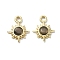 Alloy Glass Pendants, Sun, Black, Golden, 17x14x3mm, Hole: 2mm