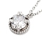 201 Stainless Steel Cable Chain Necklaces, Brass Clear Cubic Zirconia Flat Round Pendant Necklaces, Stainless Steel Color, 15.87 inch(40.3cm)