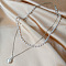 Alloy & Plastic Imitation Pearl Double Layer Necklaces, Round Pendant Necklaces, Platinum, 14.96 inch(38cm)