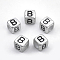 Plated Acrylic Beads, Horizontal Hole, Cube with Letter, Antique Silver, Letter.B, 6mm, Hole: 3mm, about 3000pcs/500g