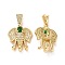 Brass Micro Pave Cubic Zirconia Pendants, Cadmium Free & Lead Free, Elephant Charms, Golden, Green, 30x24.5x10mm, Hole: 4x8mm