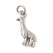 Brass Pendants, Long-Lasting Plated, Lead Free & Cadmium Free, Rack Plating, with Jump Ring, Platinum, Giraffe, 18x10x3.5mm, Hole: 3mm