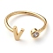 Brass Micro Pave Clear Cubic Zirconia Cuff Rings, Open Rings, Long-Lasting Plated, Real 18K Gold Plated, Letter.V, US Size 6, Inner Diameter: 17mm