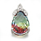 K9 Glass Pendants, with Rhinestone and Brass Findings, Faceted, teardrop, Platinum, Colorful, 19.5x11x7.5mm, Hole: 2x1.5mm