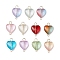 Heart Gradient Color Baking Paint Transparent Glass Connector Charms, with 304 Stainless Steel Loops, Golden, 19x13x6.5mm, Hole: 2mm and 3mm