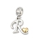 Brass European Dangle Charms, Heart Letter Large Hole Pendants, Platinum & Golden, Letter R, 25.5~30.5mm, Hole: 6mm