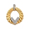 Brass Micro Pave Cubic Zirconia Pendants, Oval with Letter V, Long-Lasting Plated, Cadmium Free & Lead Free, Rack Plating, Real Gold Plated & Real Platinum Plated, 26x24.5x3.5mm, Hole: 6.5mm