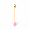 Brass Enamel Pendants, with Jump Ring, Cadmium Free & Nickel Free & Lead Free, Match, Real 16K Gold Plated, Pearl Pink, 30x4.5mm, Jump Ring: 5x1mm, 3mm inner diameter