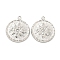 304 Stainless Steel Pendants, with Crystal Rhinestone, Flat Round with Flower Charms, Stainless Steel Color, 17.5x15x2mm, Hole: 1.2mm