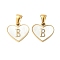 304 Stainless Steel Pave Natural White Shell Heart with Initial Slice Pendants, Ion Plating(IP), Golden, Letter B, 14x16x2mm, Hole: 4.5x3mm