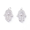 Brass Micro Pave Cubic Zirconia Pendants, with Soldered Jump Rings, Hamsa Hand/Hand of Fatima/Hand of Miriam, Clear, Platinum, 18x12x3mm, Hole: 2.2mm