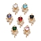 Glass Heart Connector Charms, Brass Clear Cubic Zirconia Flower Links, Cadmium Free & Nickel Free & Lead Free, Mixed Color, Light Gold, 17.5x11x4mm, Hole: 1.4mm and 1.5mm