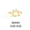 Twelve Constellation Brass Micro Pave Clear Cubic Zirconia Cuff Rings, Golden, Gemini, Inner Diameter: Adjustable