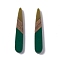 Opaque Resin & Walnut Wood Pendants, Teardrop Charms, Dark Green, 44x7.5x3.5mm, Hole: 1.5mm
