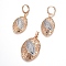 Brass Micro Pave Cubic Zirconia Jewelry Sets, Pendant and Earrings, Long-Lasting Plated, Oval with Eye, Light Gold, 41mm, Hole: 4.5x6mm, 40.5mm, Pin: 1mm