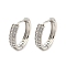 Brass with Cubic Zirconia Hoop Earrings, Ring, Platinum, 15.5x3.5mm