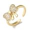 Bowknot Brass Micro Pave Clear Cubic Zirconia Open Cuff Rings for Women, Real 18K Gold Plated, Bowknot: 12x14mm, Adjustable