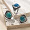 Natural Banded Agate Adjustable Rings, Antique Silver Tone Brass Finger Rings, Rhombus, 22mm, Inner Diameter: 18mm
