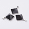 Natural Dyed & Heated Black Agate Pendants, with Brass Finding, Pyramid, Platinum, 28.5x32x13mm, Hole: 3.5x6mm