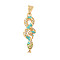 Brass Micro Pave Cubic Zirconia Enamel Pendants, Snake, Real 18K Gold Plated, Turquoise, 27.5x9x4mm, Hole: 4x5mm