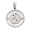 Non-Tarnish 201 Stainless Steel Pendants, Laser Cut, Flat Round with Yin-yang Charm, Stainless Steel Color, 28.5x26x1.5mm, Hole: 9x5mm