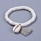 Cotton Thread Tassels Charm Bracelets, with Shell Beads and Cowrie Shell Beads, with Burlap Paking Pouches Drawstring Bags, Light Grey, 2 inch(5~5.1cm)