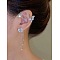 Fashionable Tassel Brass Cuff Earrings, with High Sense of Curve, with Rhinestone, Butterfly, Light Gold, 110x45mm