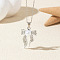 Alloy Crystal Rhinestone & Plastic Imitation Pearl Pendant Necklaces, Platinum, White, Bowknot, 17.72 inch(45cm)