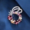 Flower Alloy Rhinestone Brooches for Backpack Clothes, Indian Pink, 52x40mm