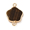 Natural Tiger Eye Flower Connector Charms, Brass 5 Petal Flower Links, Golden, 24.5x17x3.3mm, Hole: 2.4mm