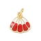 Brass Enamel Shell Shaped Charms, with Jump Rings, Rack Plating, Long-Lasting Plated, Lead Free & Cadmium Free, Real 18K Gold Plated, Red, 12.5x12.5x3mm, Hole: 3.5mm