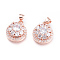 Brass Micro Pave Cubic Zirconia Pendants, Flat Round with Flower, Rose Gold, Clear, 17.5x14.5x8.5mm, Hole: 3.5x4.5mm