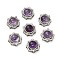 Brass Pave Natural Amethyst Multi-Strand Links, Platinum, Flower, 14x14x8mm, Hole: 1.6mm and 2x3mm