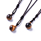 Natural Tiger Eye Pendant Necklaces, with Nylon Cord, Round, 27.55 inch(70cm)