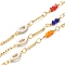 Handmade Brass Enamel Lip Link Chains, Glass Beaded Chains, Real 18K Gold Plated, Soldered, with Spool, Cadmium Free & Lead Free, Mixed Color, Bead Link: 15.5~16x2~2.5x2~2.5mm, Lip: 12.5x5x2mm