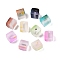 Frosted Glass Beads with Golden Glitter Powder, Two Tone, Cube, Mixed Color, 7x6x6mm, Hole: 1.4~1.5mm, about: 1818pcs/1000g