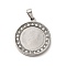 304 Stainless Steel Pendant Cabochons Settings, with Crystal Rhinestone, Flat Round Charms, Stainless Steel Color, Tray: 15mm, 24.5x21.5x3mm, Hole: 6x3mm