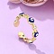 Brass Micro Pave Clear Cubic Zirconia Cuff Rings, Open Rings, with Enamel, Long-Lasting Plated, Evil Eye, Blue, Real 18K Gold Plated, US Size 6, Inner Diameter: 17mm
